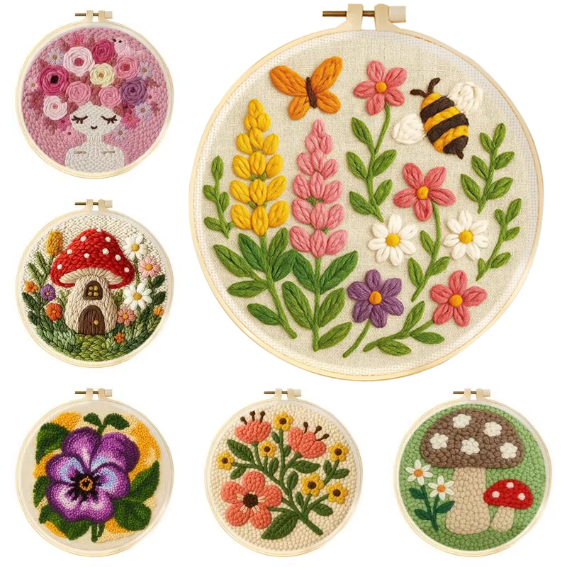 Punch Needle Kit - DIY Punch Needle Kits Mushroom Flowers