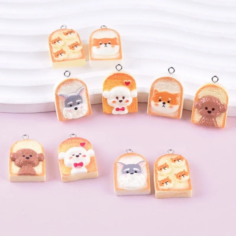 Art Craft Resin - 10Pcs Cute Toast Dog Resin Pendants