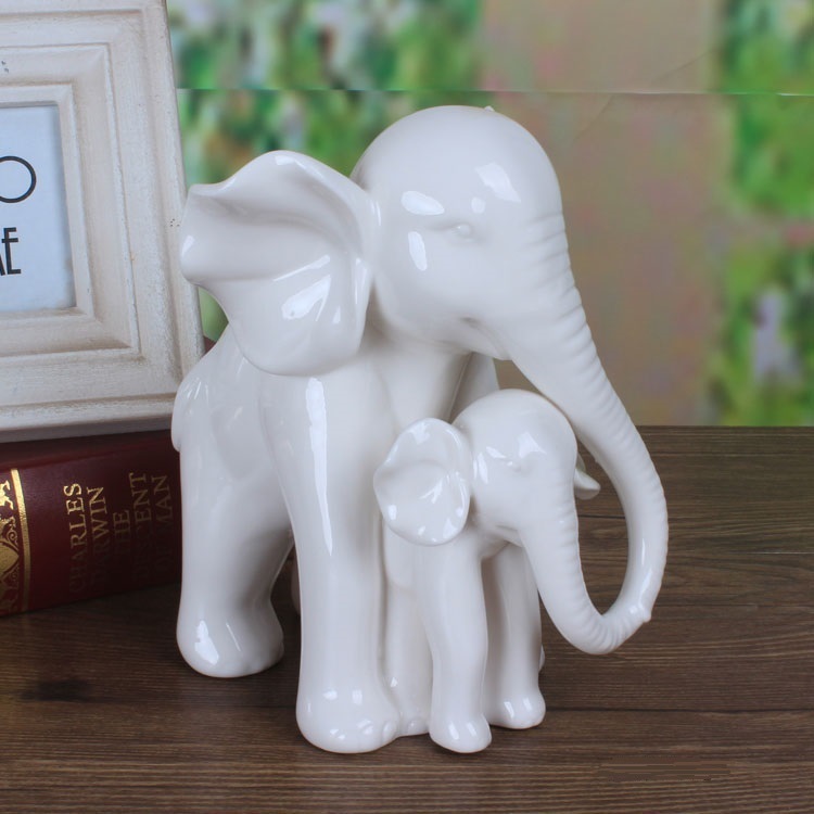 Art Craft Mother'S Day - Touching White Jade Porcelain Elephant Mother