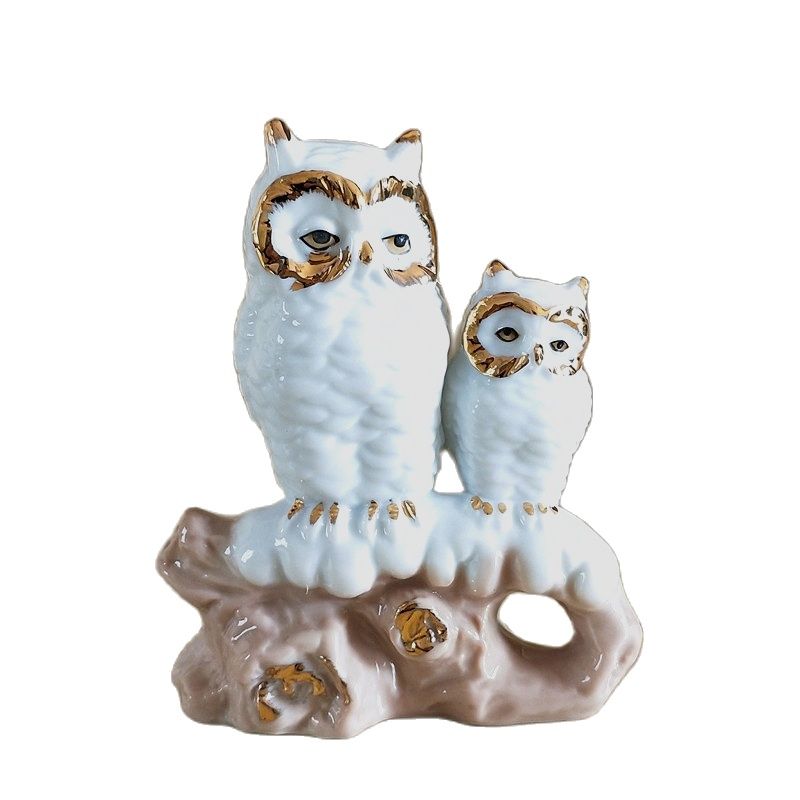 Art Craft Mother'S Day - Gilt Porcelain Mother Owl Figurine Handmade