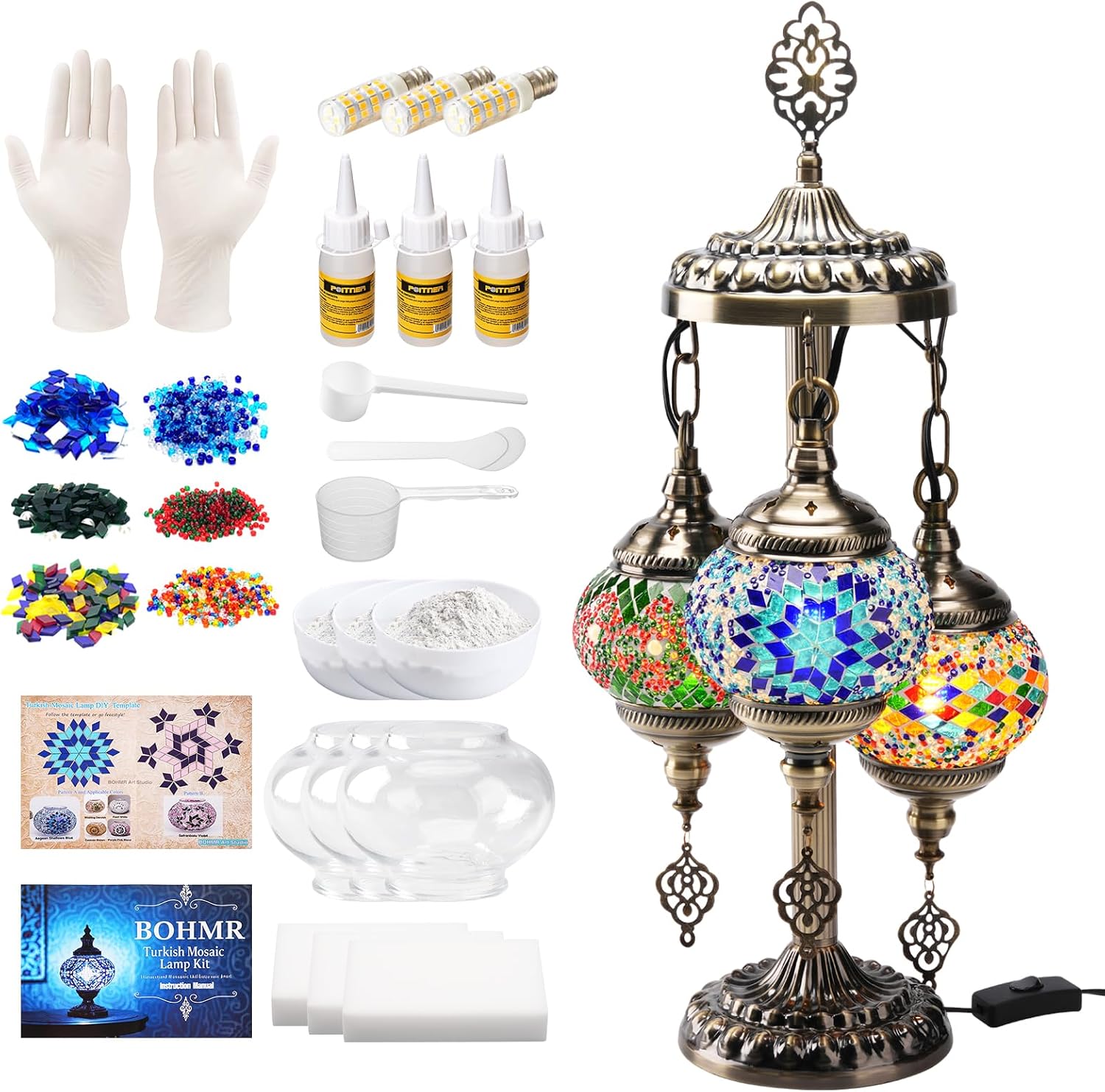 Art Craft For Adults - DIY 3 Globe Turkish Mosaic Lamp